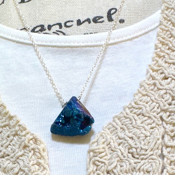 Raw Lapis Lazuli worry stone 925 sterling silver necklace pendant/wisdom crystal - Picture 4 of 8